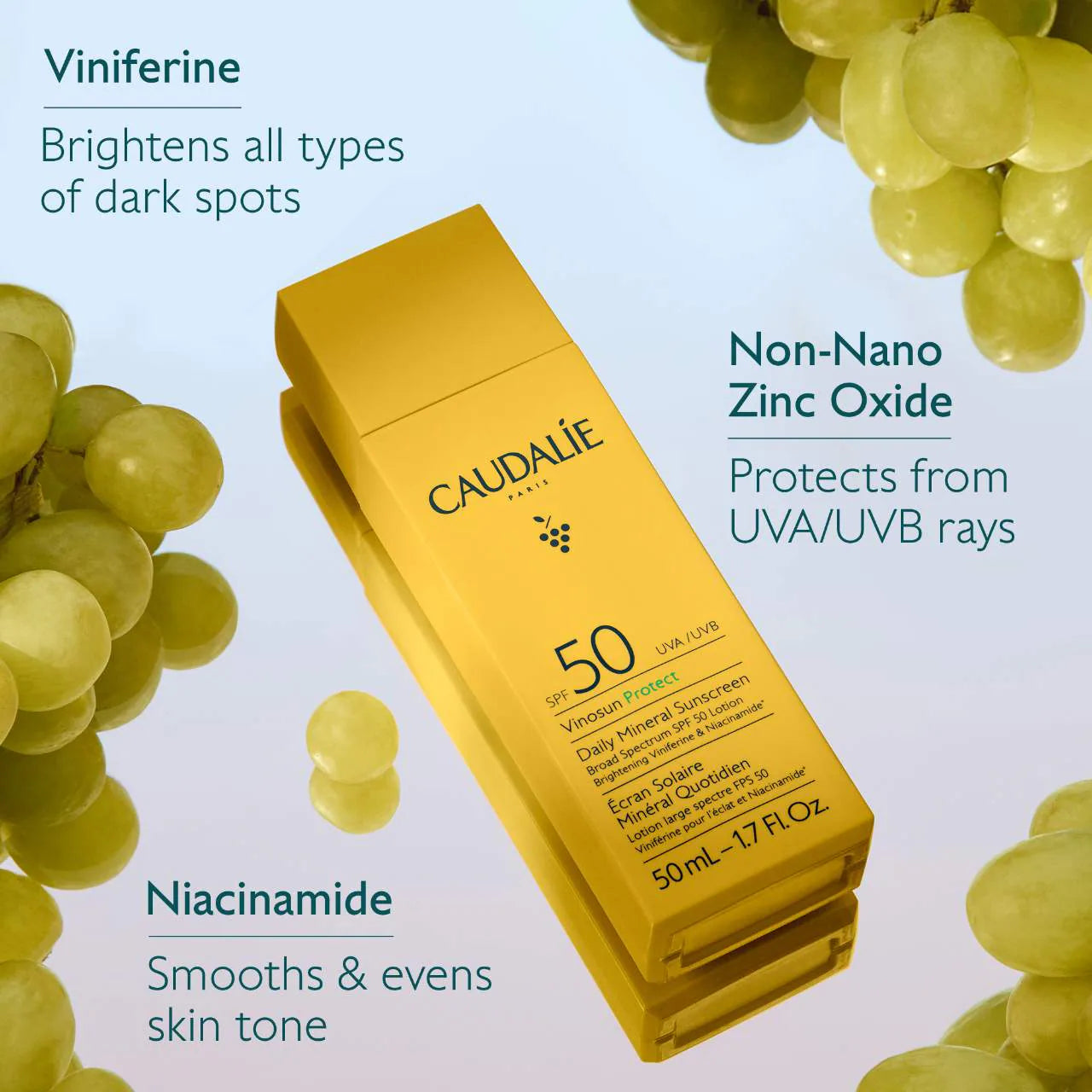 Vinosun Protect Brightening Daily Mineral Face Sunscreen SPF 50 with Niacinamide (Protector o Bloqueador Solar)