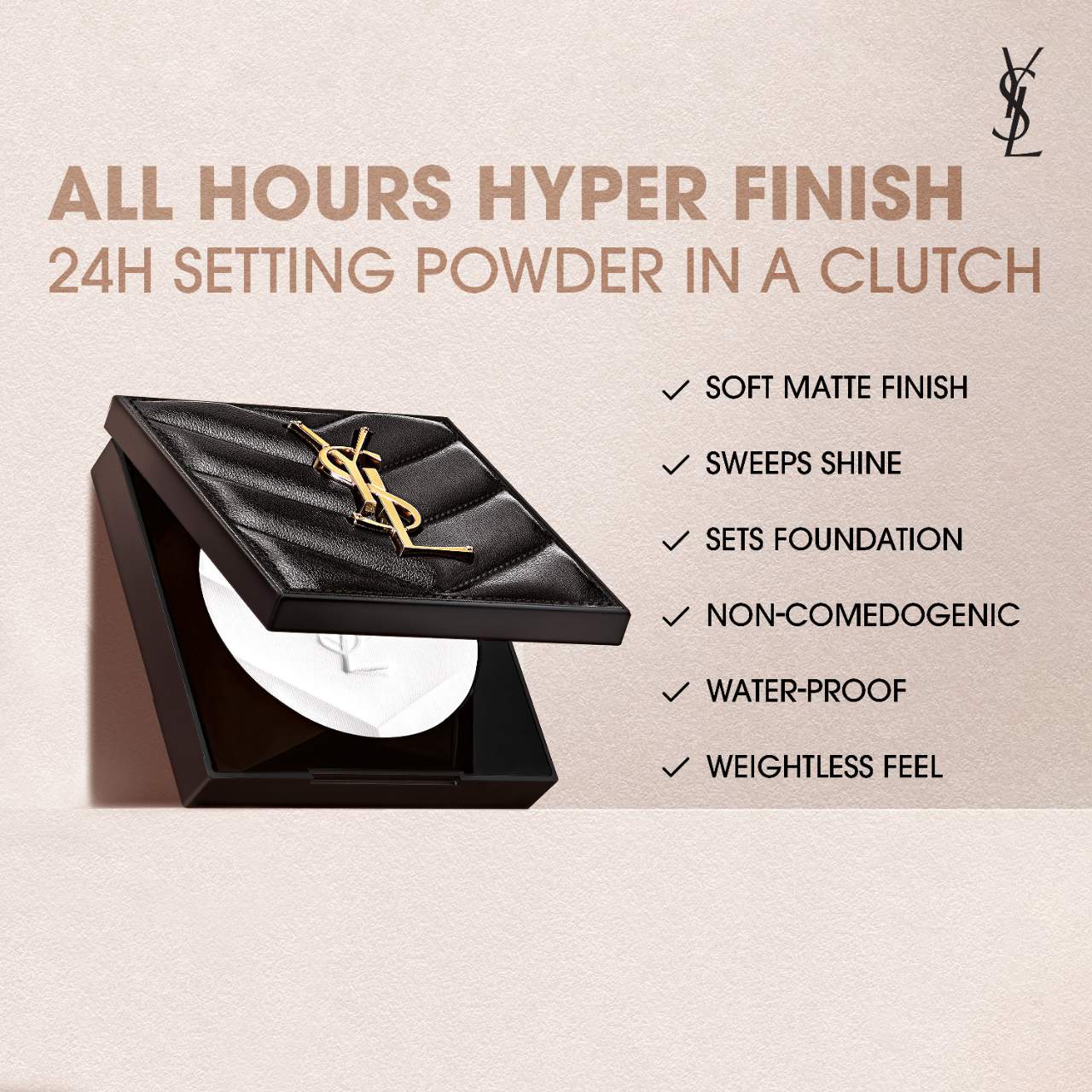All Hours Hyper Finish 24H Multi-Use Natural Matte Powder (YSL Polvo Compacto)